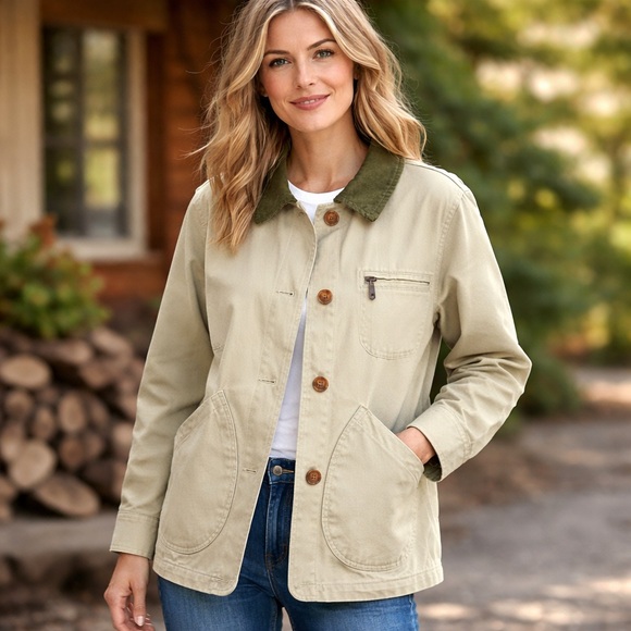 L.L. Bean Jackets & Blazers - L.L.Bean Women’s Petite Small Canvas Chore Jacket Tan Barn Coat Cotton Utility